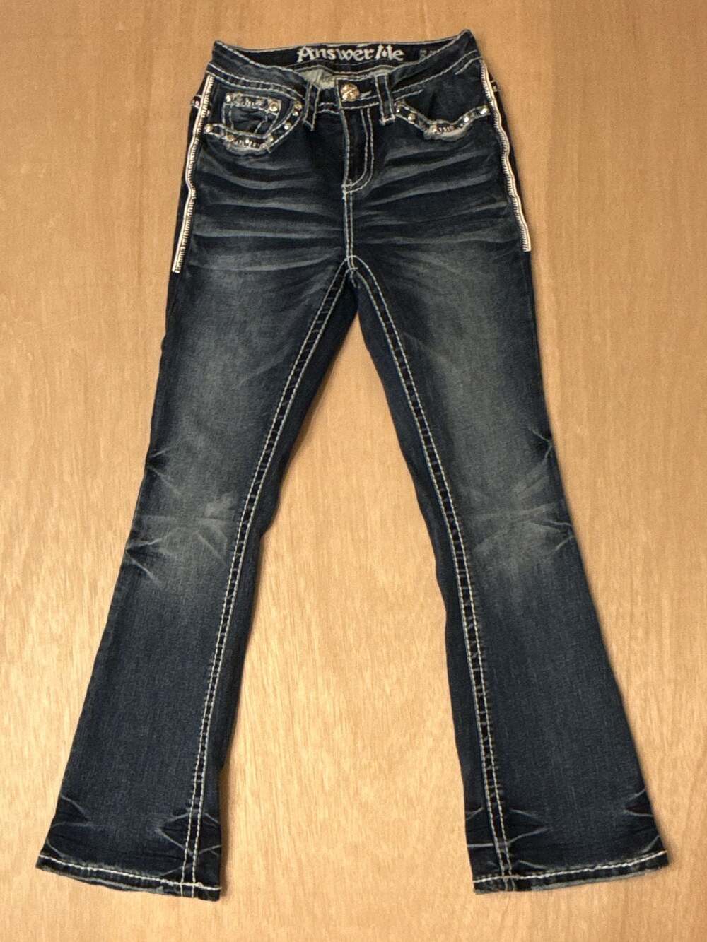 Answer Me Dark Wash Rhinestone Embellished Bootcut Jeans Size 5/30